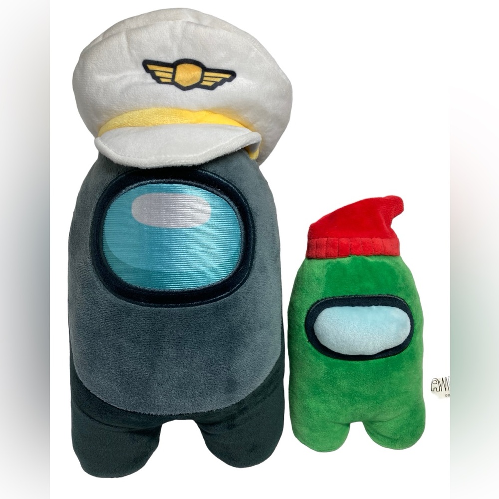 Set - Among Us Toikido Plush 12” Gray Captain 8” Green Crew Mate.